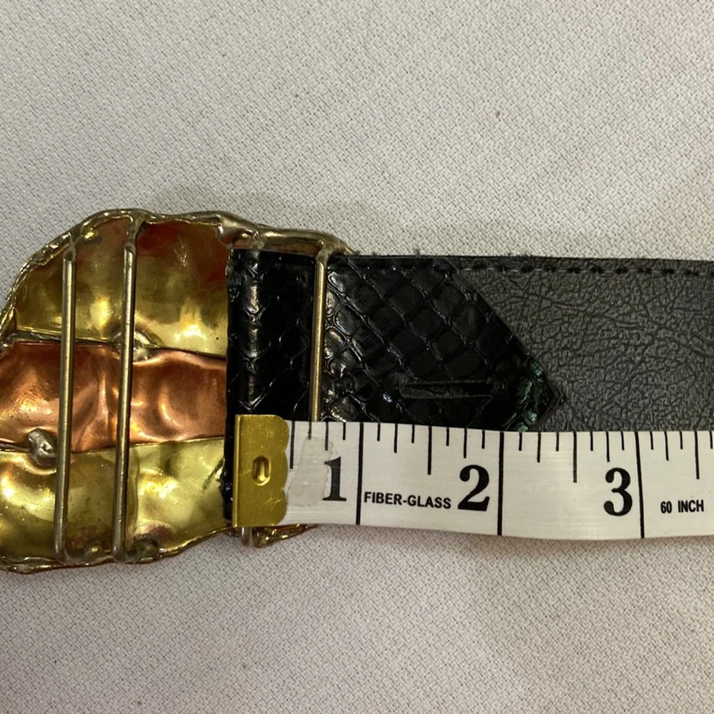 Tri Color Buckle on Black Snake Print Womens Wide Belt- EUC - S/ M